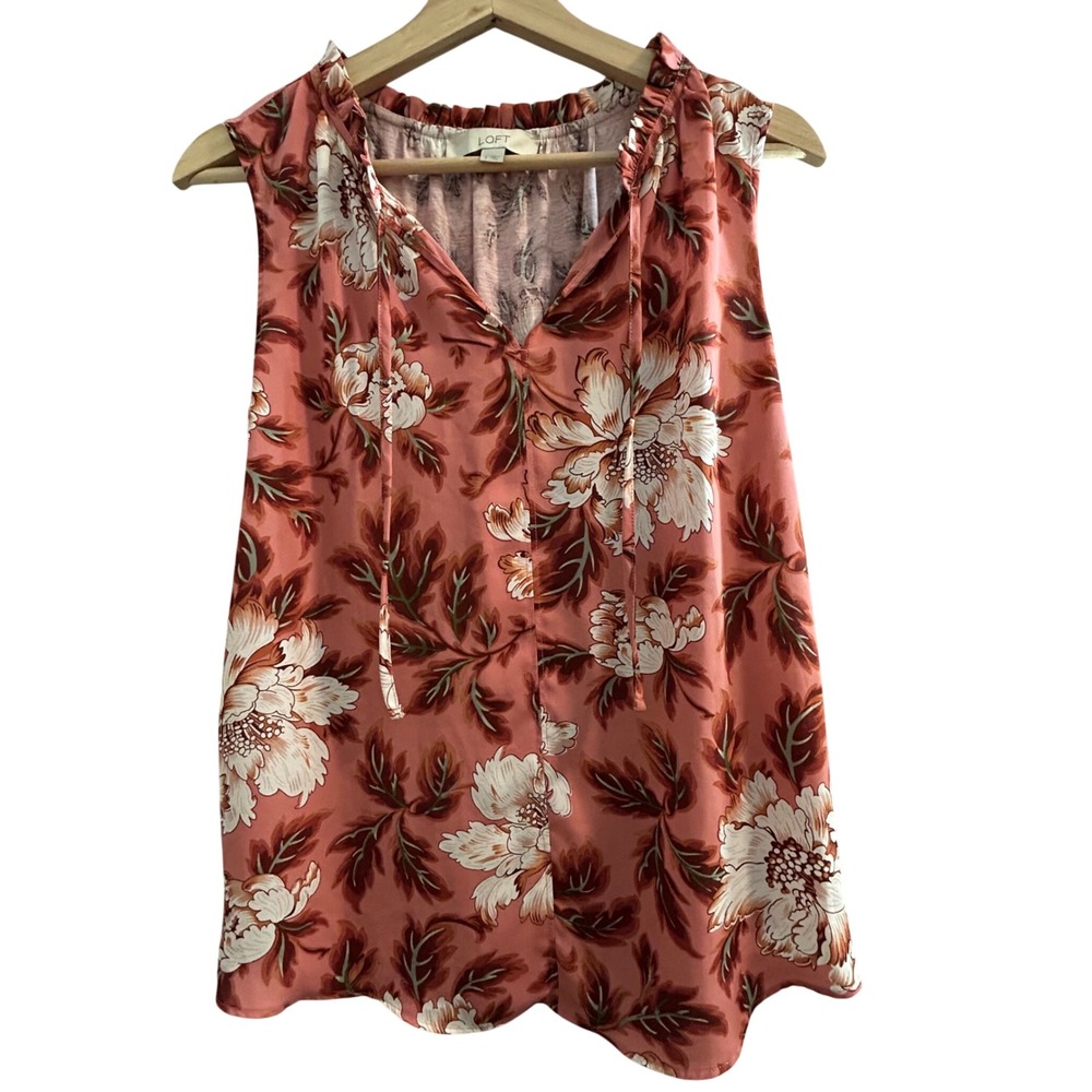 LOFT Coral Floral Sleeveless Blouse